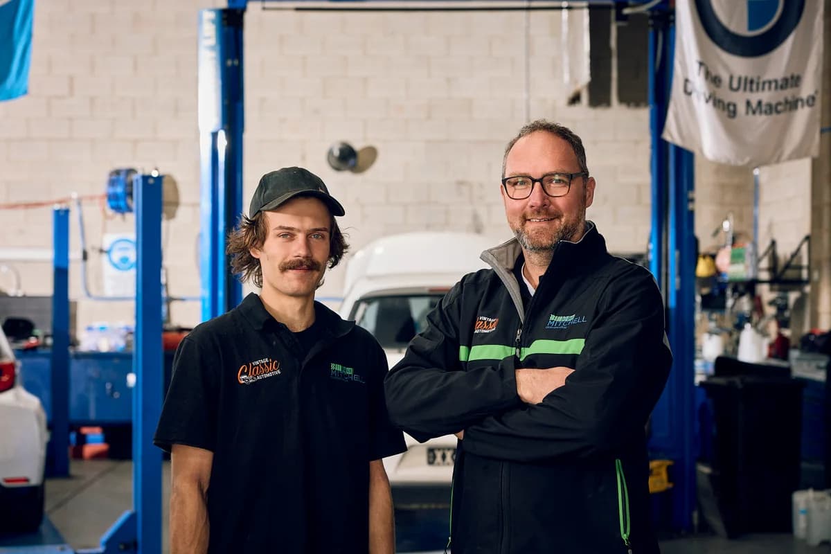 The people behind Mitchell Automotive, photographed in the Edwardstown workshop