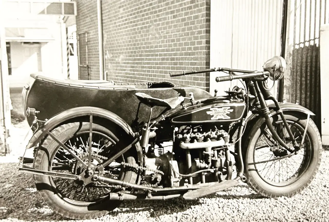 A repaired motorcycle pictured outside Murray Mitchell’s premises